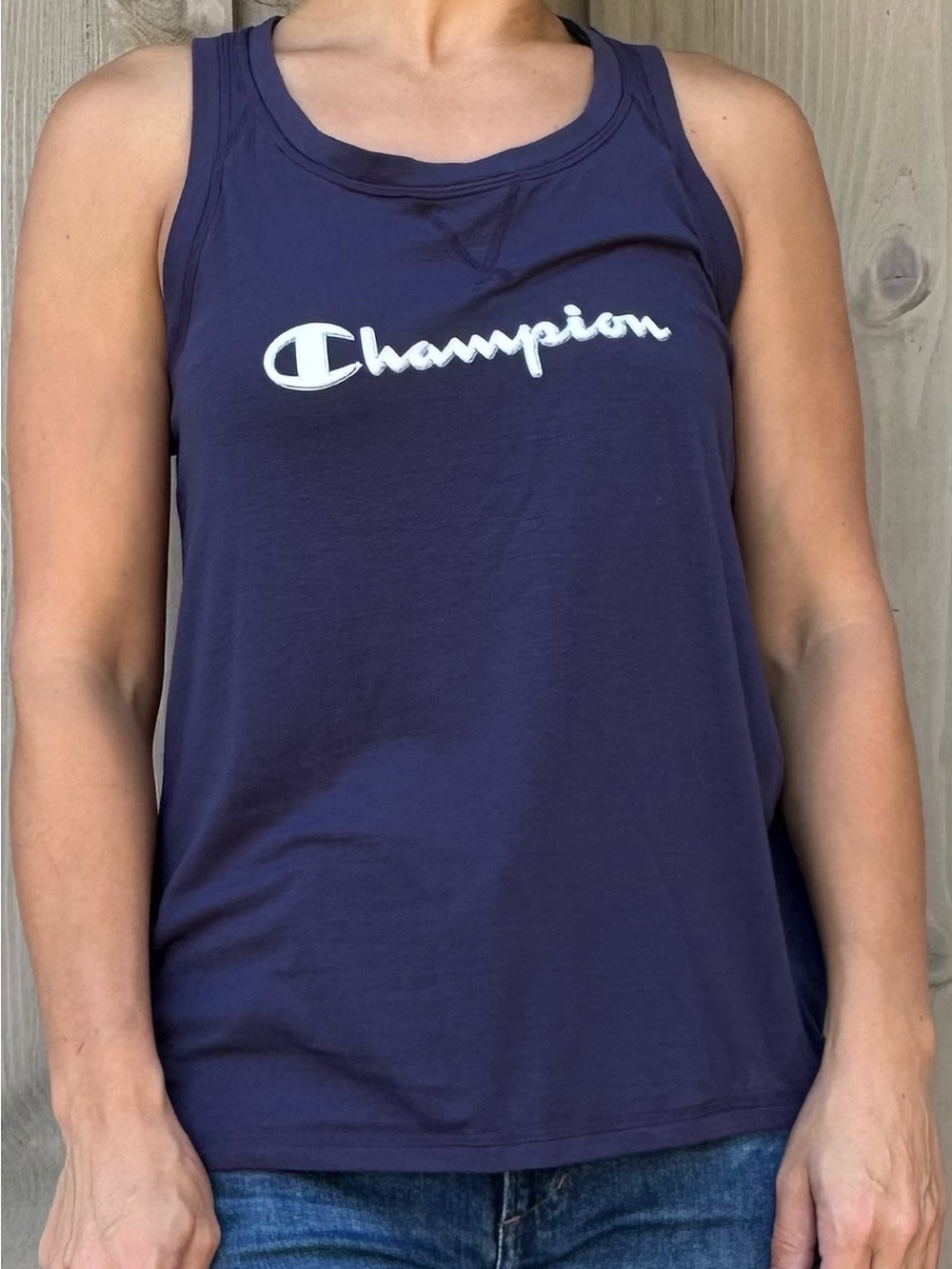 Champion Women's Navy Tank Top with White Logo